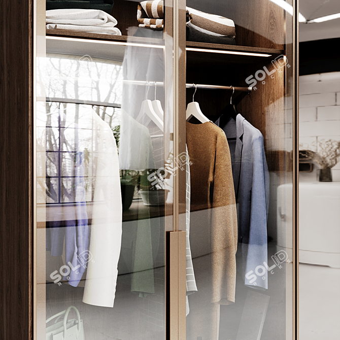 Modern Wardrobe with Glass Doors & Mirror 3D model image 3