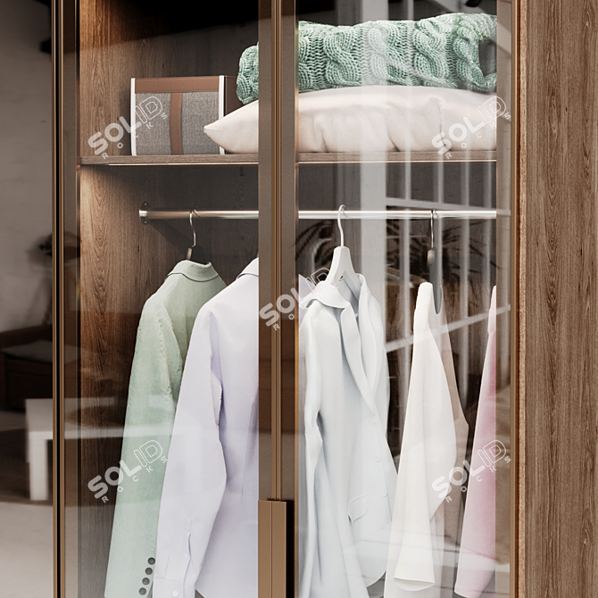 Modern Wardrobe with Glass Doors & Mirror 3D model image 4