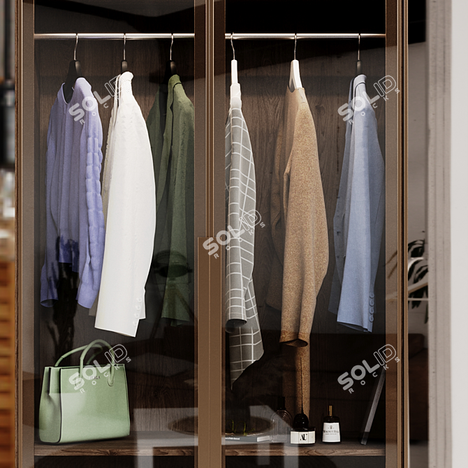 Modern Wardrobe with Glass Doors & Mirror 3D model image 5