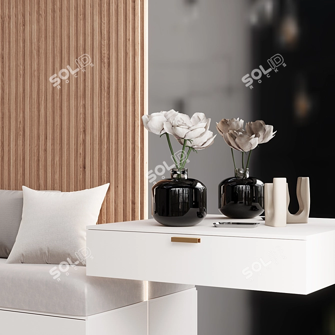 Entryway Decor Set with Mirror, Flowers & Wall Rack 3D model image 2