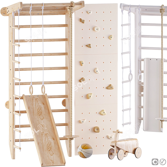 Kid's Wooden Climbing Wall Set 3D model image 1