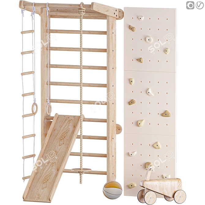 Kid's Wooden Climbing Wall Set 3D model image 2