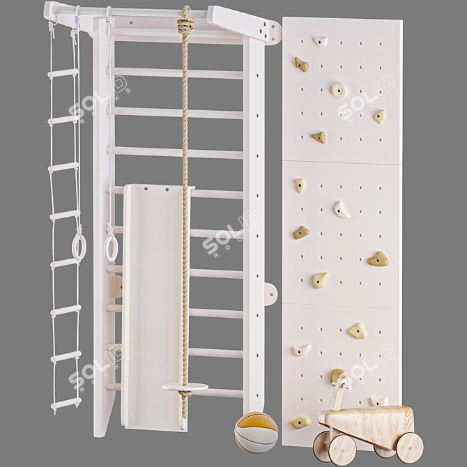 Kid's Wooden Climbing Wall Set 3D model image 3