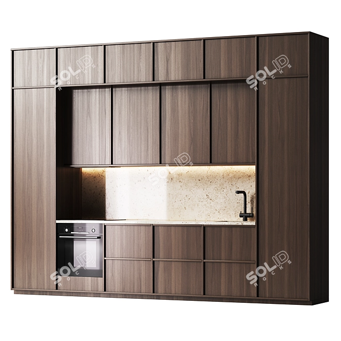 Sleek Wood Kitchen Set 3D model image 1
