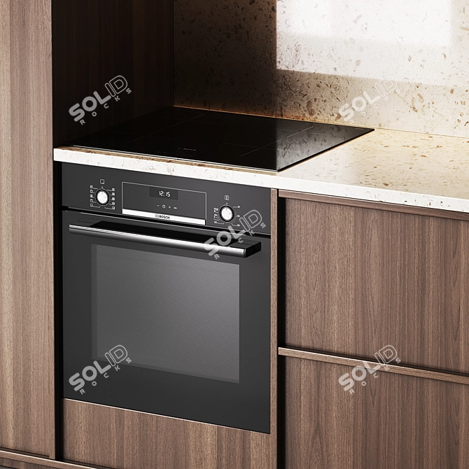 Sleek Wood Kitchen Set 3D model image 2
