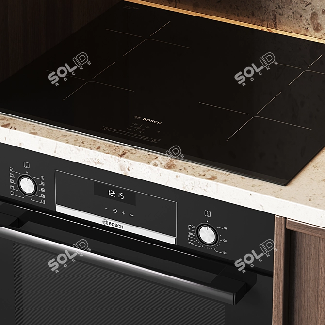 Sleek Wood Kitchen Set 3D model image 3