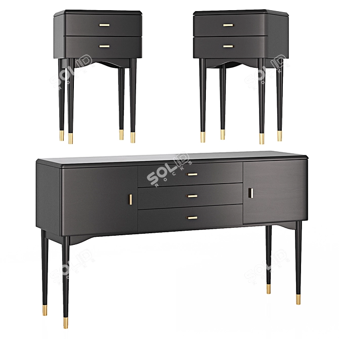 Modern Black Birch Side Table 3D model image 1