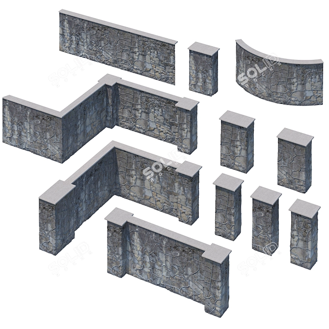 Modular Sandstone Fence Kit 3D model image 1