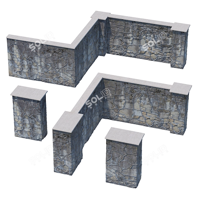 Modular Sandstone Fence Kit 3D model image 2