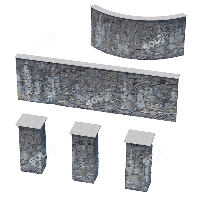 Modular Sandstone Fence Kit 3D model image 3