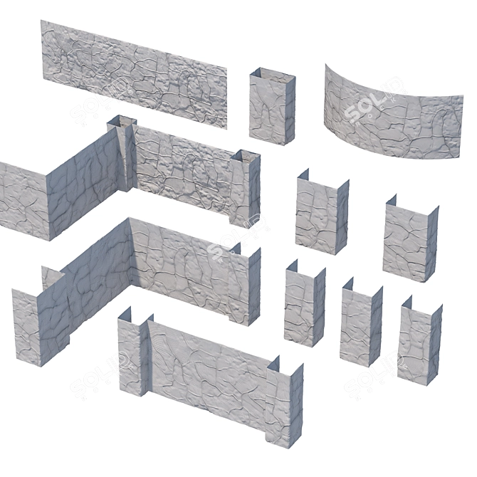 Modular Sandstone Fence Kit 3D model image 5