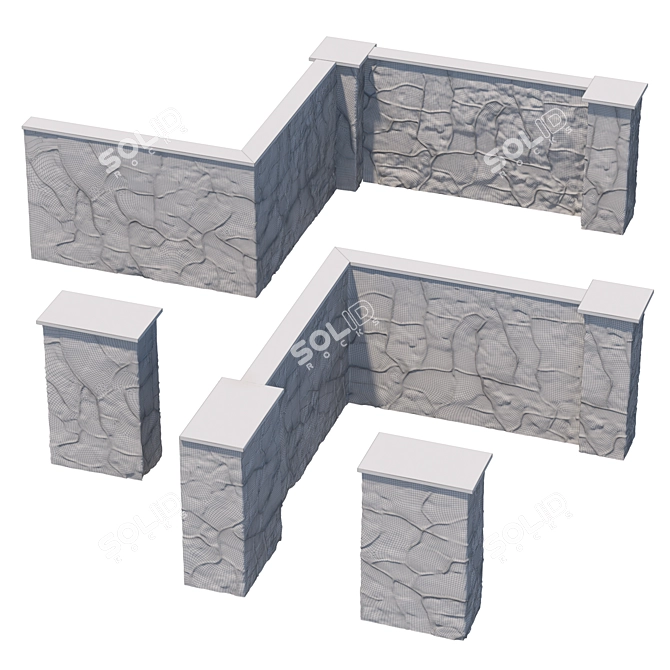 Modular Sandstone Fence Kit 3D model image 6