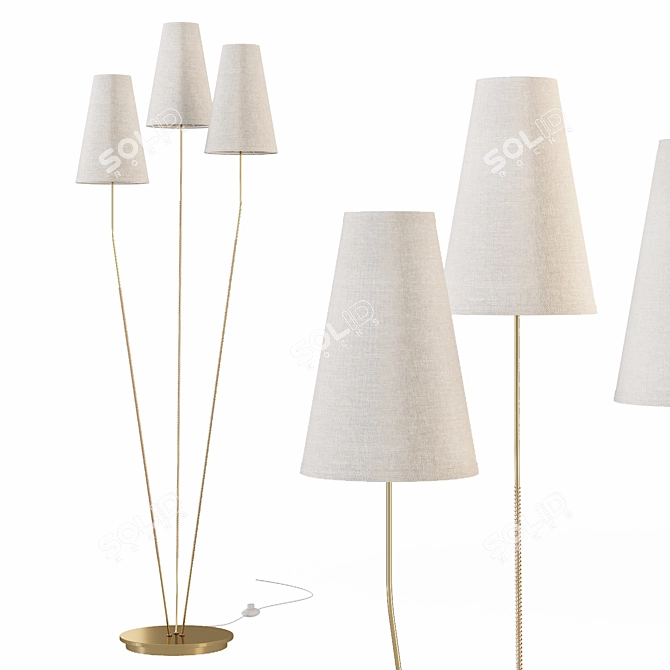 Amaya Triple Floor Lamp Brass and Rattan 3D model image 1