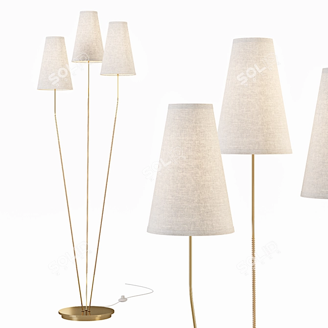 Amaya Triple Floor Lamp Brass and Rattan 3D model image 2