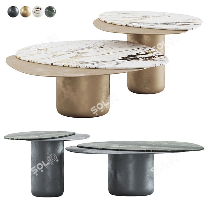 Luxury Marble Coffee Table Set 3D model image 1