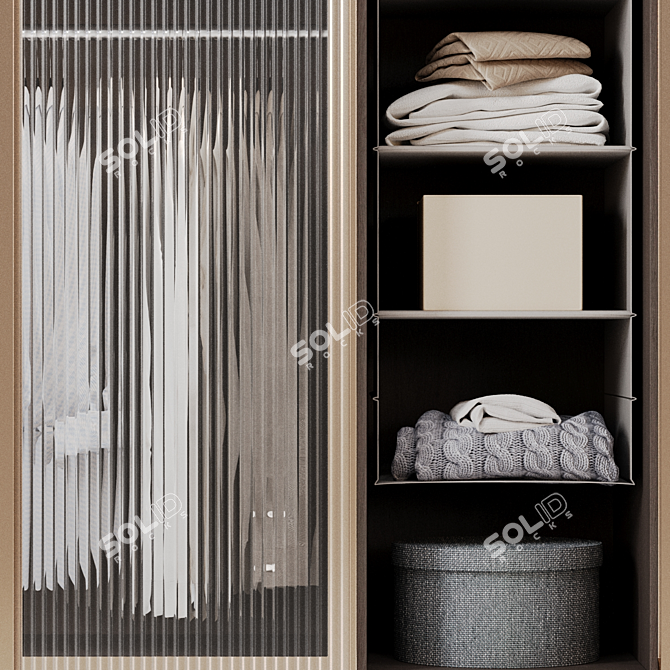 Modern Wardrobe with Ribbed Glass Doors 3D model image 4