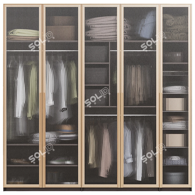 Modern Wardrobe with Ribbed Glass Doors 3D model image 5