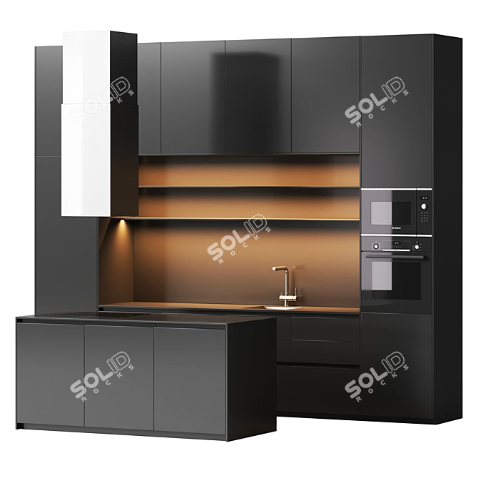 Sleek Black Kitchen Island Set 3D model image 1