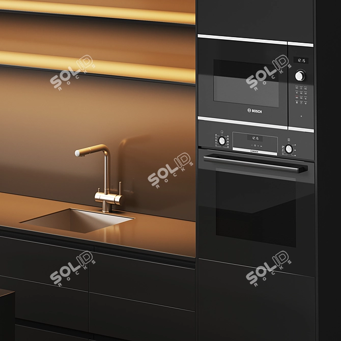 Sleek Black Kitchen Island Set 3D model image 2