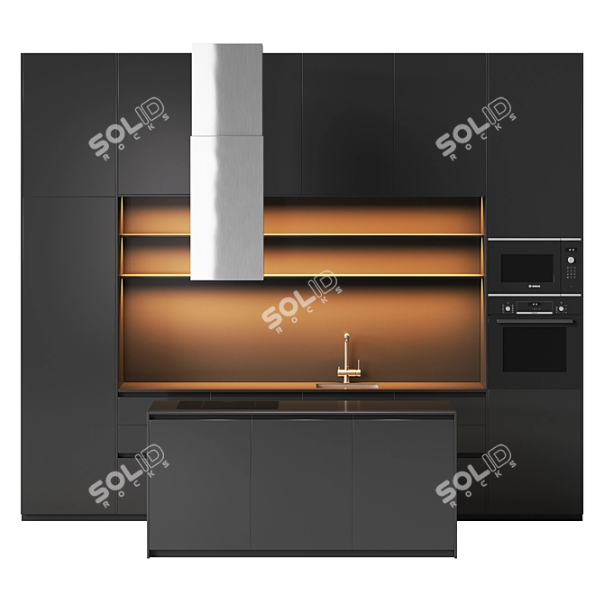 Sleek Black Kitchen Island Set 3D model image 4