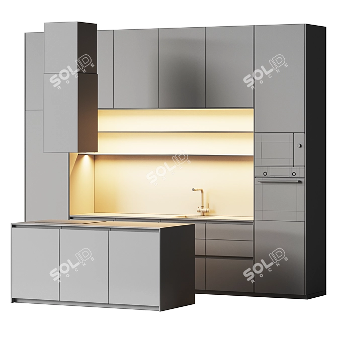 Sleek Black Kitchen Island Set 3D model image 5