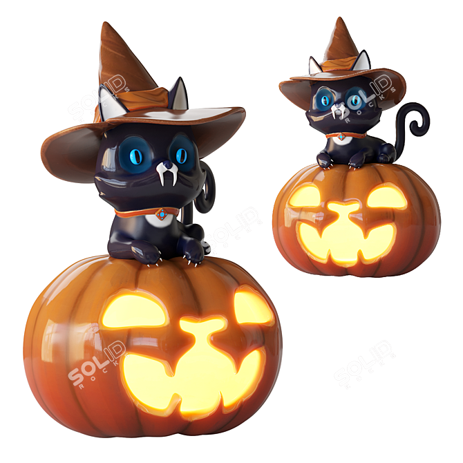 Pumpkin Cat Halloween Decoration 3D model image 1