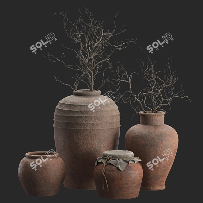 Handcrafted Rustic Vases with Curly Branches 3D model image 2