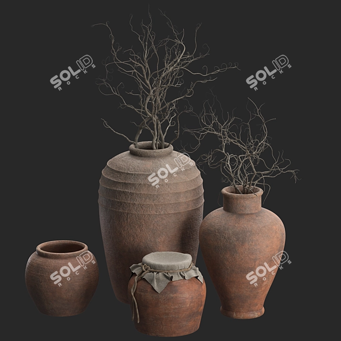 Handcrafted Rustic Vases with Curly Branches 3D model image 3