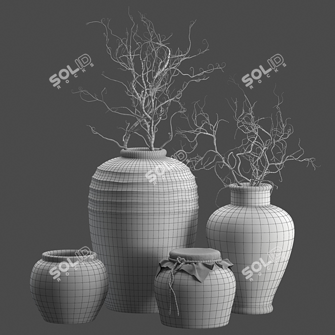 Handcrafted Rustic Vases with Curly Branches 3D model image 5