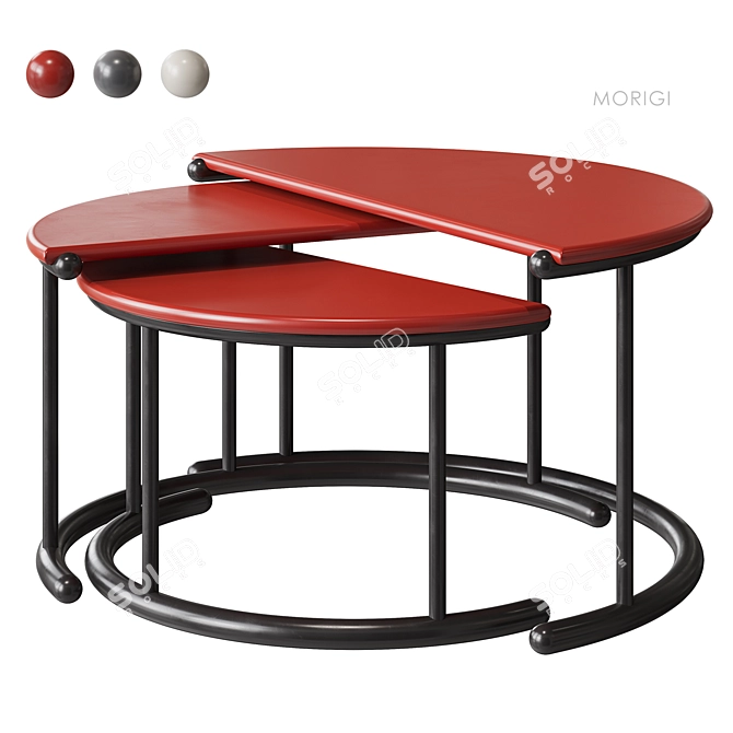 MORIGI Red Wood Nesting Tables 3D model image 1