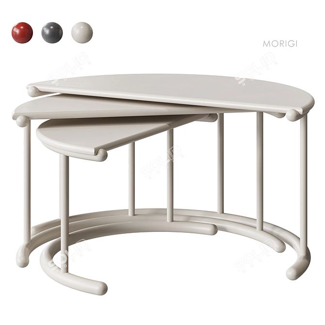 MORIGI Red Wood Nesting Tables 3D model image 3