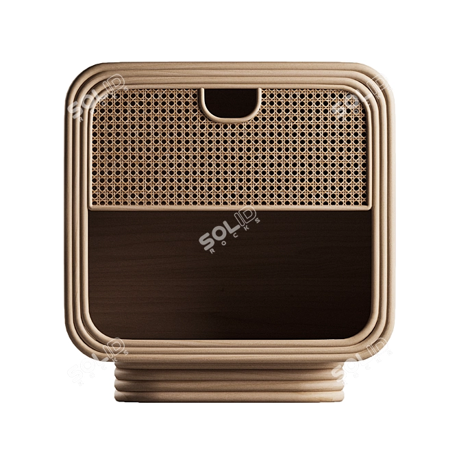 Rattan Boho Nightstand: 1-Drawer Wooden Bedside 3D model image 3