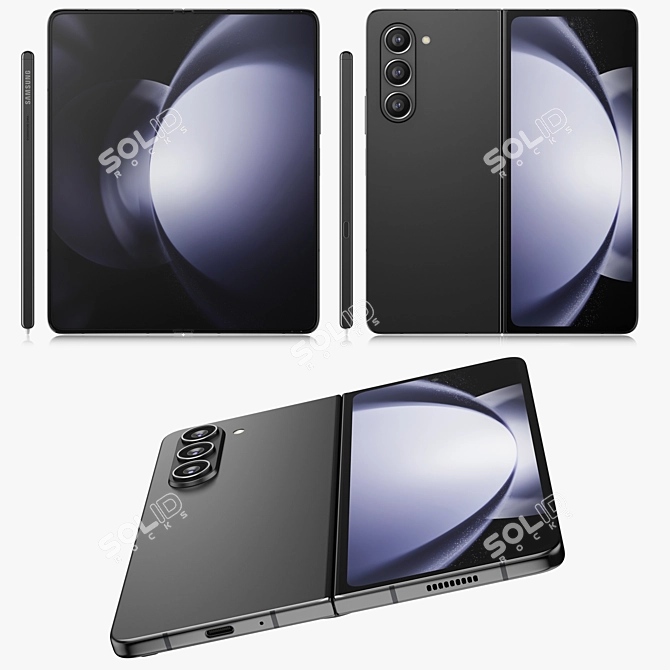 Fold 5 Black Phone Model 3D model image 2