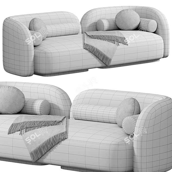 Nordic Velvet Sofa 2400mm Dimensions 3D model image 6