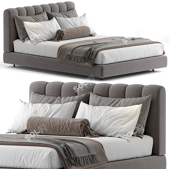 Modern Fabric and Metal Bed 3D model image 1