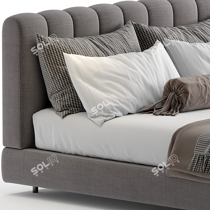 Modern Fabric and Metal Bed 3D model image 2