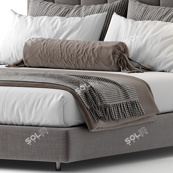 Modern Fabric and Metal Bed 3D model image 3