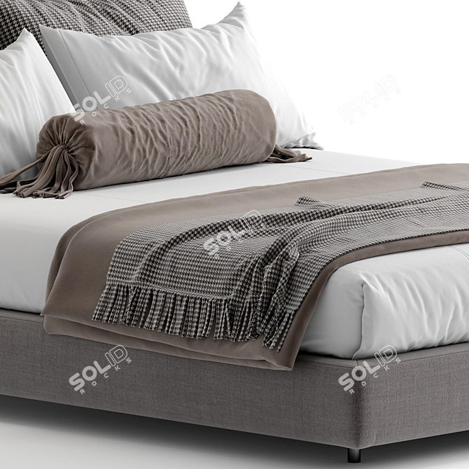 Modern Fabric and Metal Bed 3D model image 4