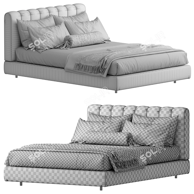 Modern Fabric and Metal Bed 3D model image 5