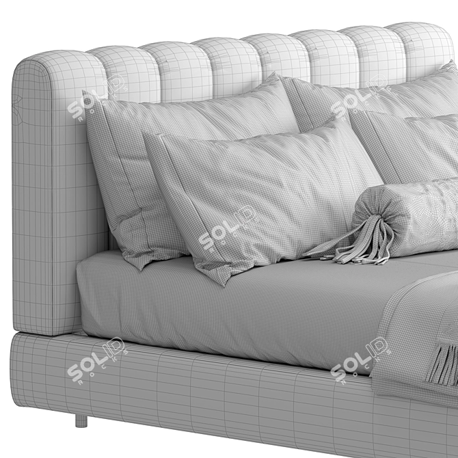 Modern Fabric and Metal Bed 3D model image 6