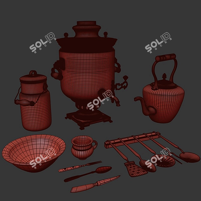 Rustic Kitchen Utensil Set 3D model image 3