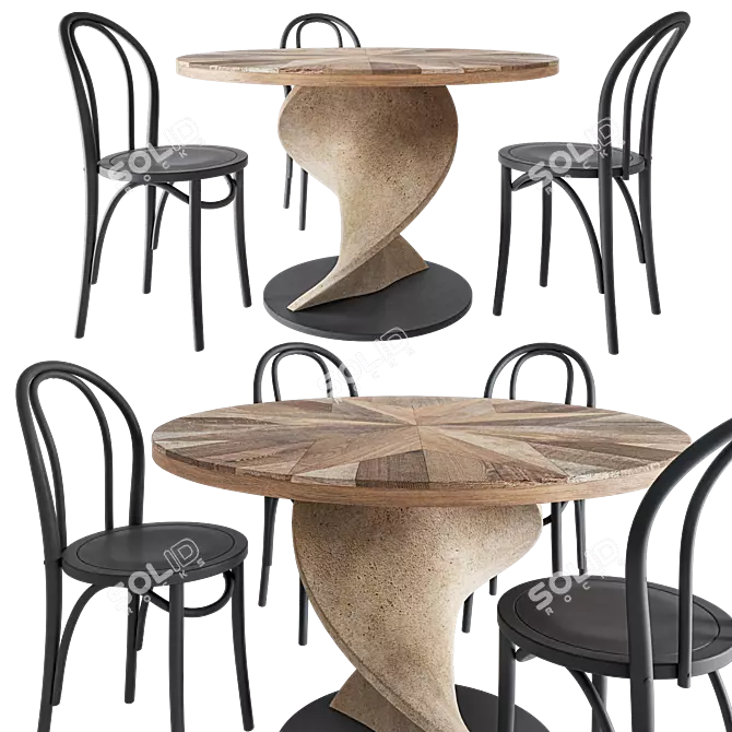 Elegant Twist Dining Set 3D model image 1