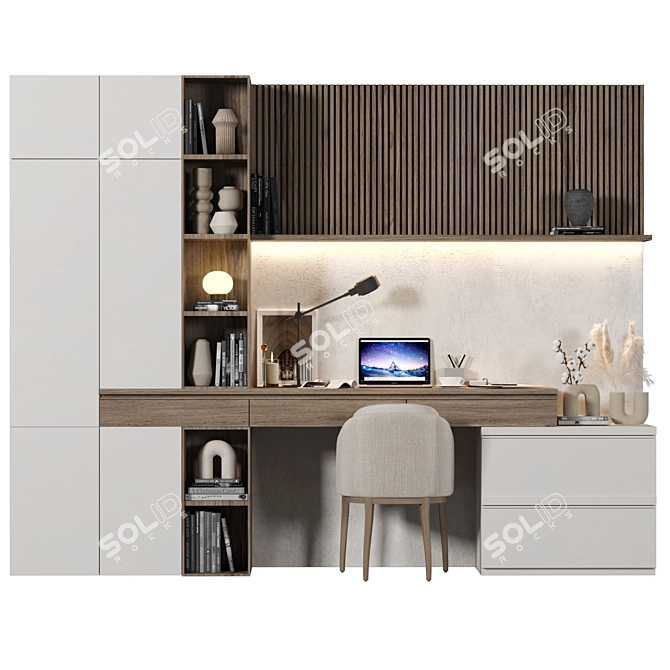 Sleek Wood Home Office Set 3D model image 1