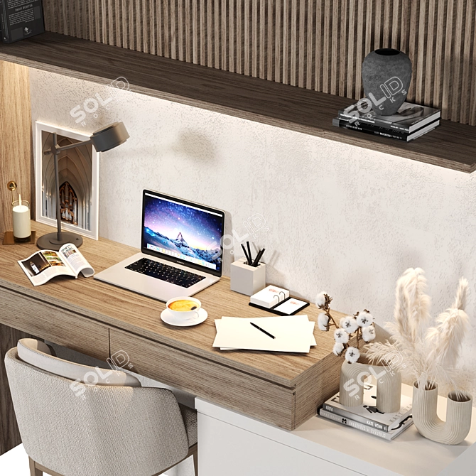 Sleek Wood Home Office Set 3D model image 3