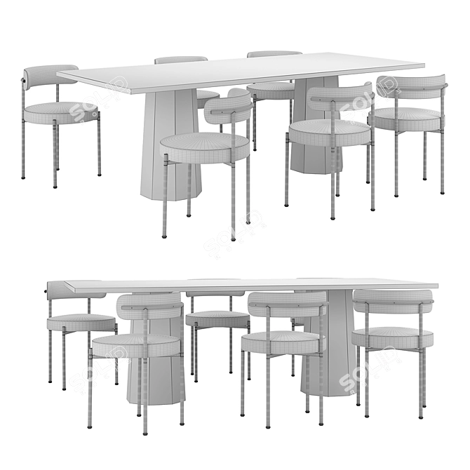 Modern Dining Set with Seating 3D model image 2