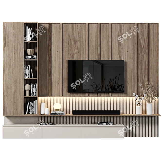  Modular Wood 4K TV Wall 3D model image 1