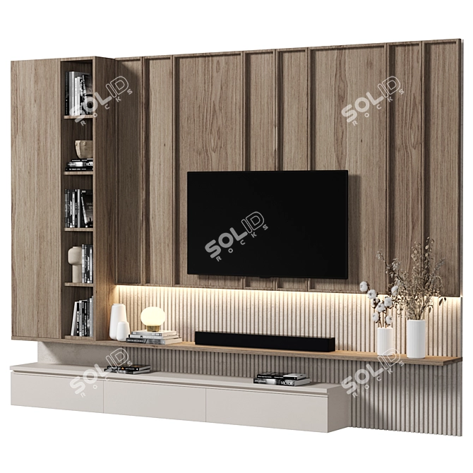  Modular Wood 4K TV Wall 3D model image 2