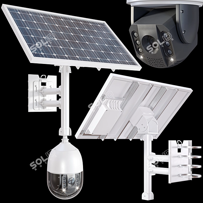 Solar-Powered Hikvision CCTV Camera 3D model image 2