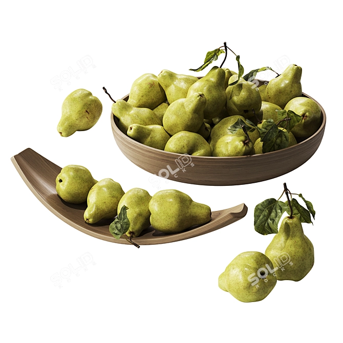 Premium Realistic Pears with Leaves 3D model image 1