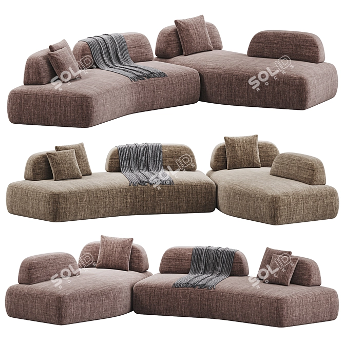 Sleek Velvet Curve Sofa 3D model image 3